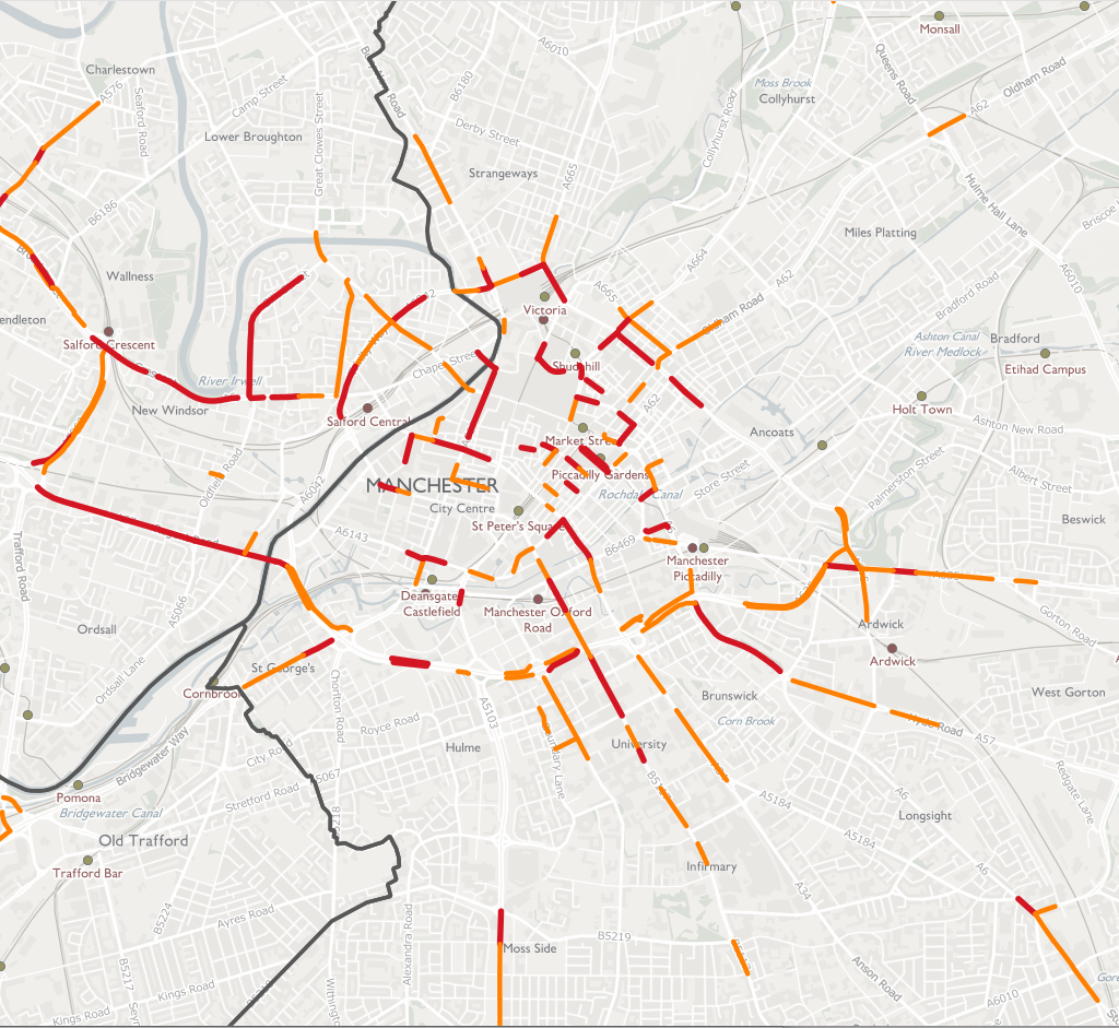 Map of areas more polluted in Manchester