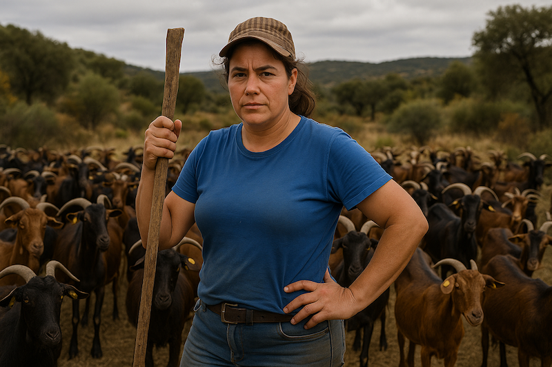 mujer en el mundo rural, mujer delante de su rebaño